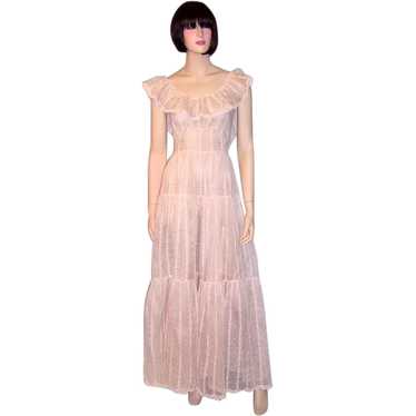 1930's Pale Pink Organdy, Embroidered Gown with R… - image 1