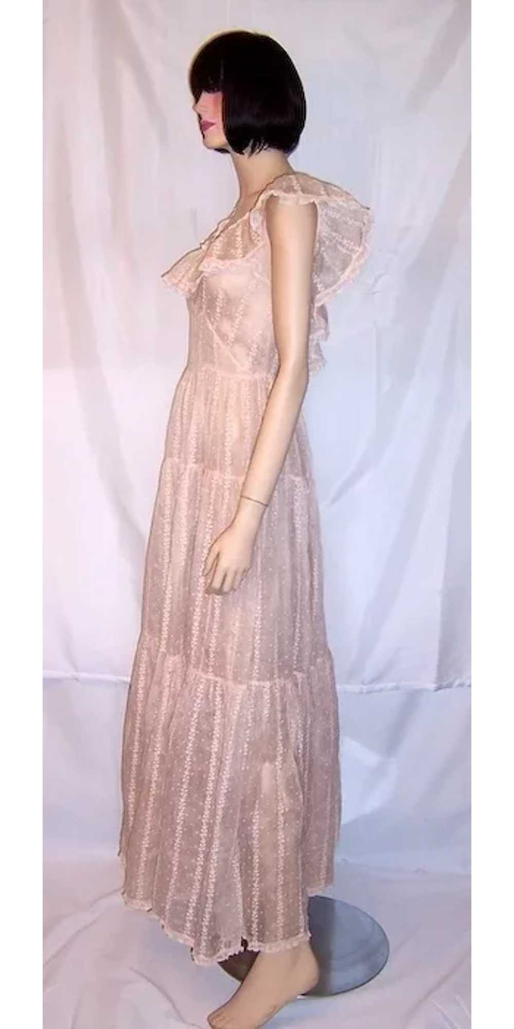 1930's Pale Pink Organdy, Embroidered Gown with R… - image 3