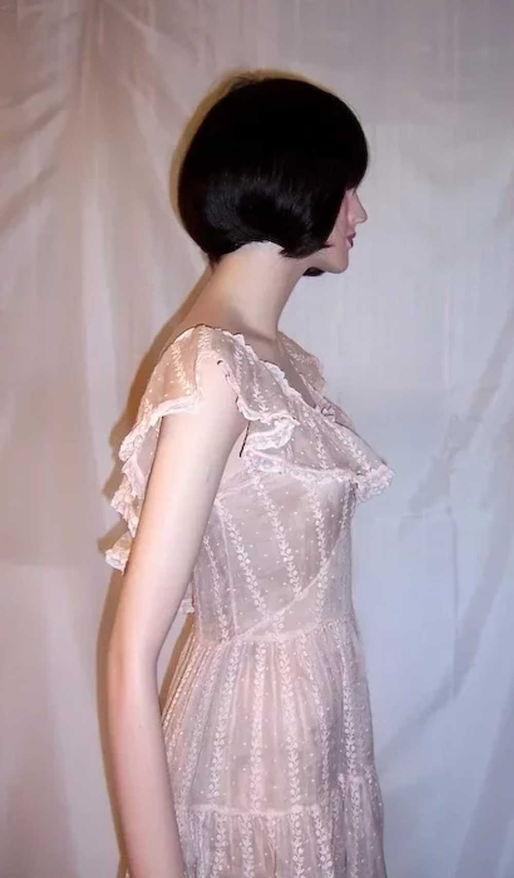 1930's Pale Pink Organdy, Embroidered Gown with R… - image 5