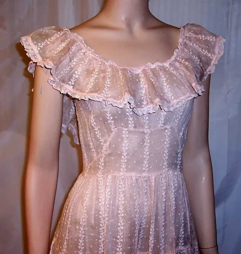 1930's Pale Pink Organdy, Embroidered Gown with R… - image 6