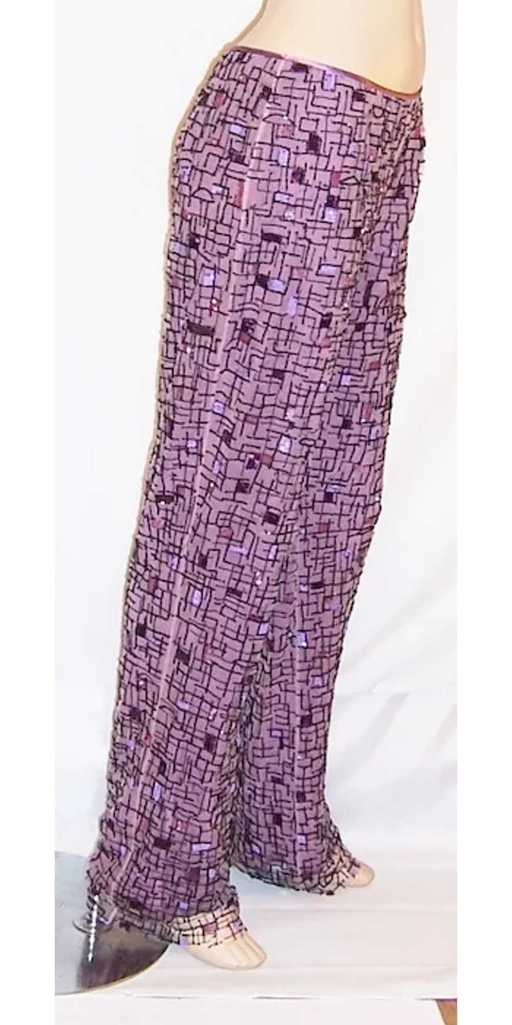 Beaded & Sequined Pants Lined in Orchid Silk Char… - image 2