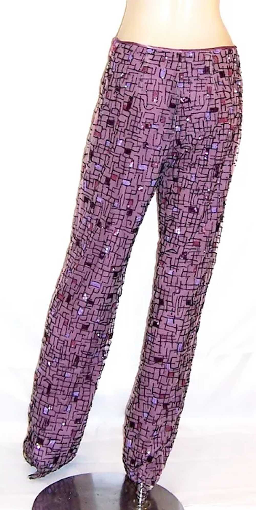 Beaded & Sequined Pants Lined in Orchid Silk Char… - image 3