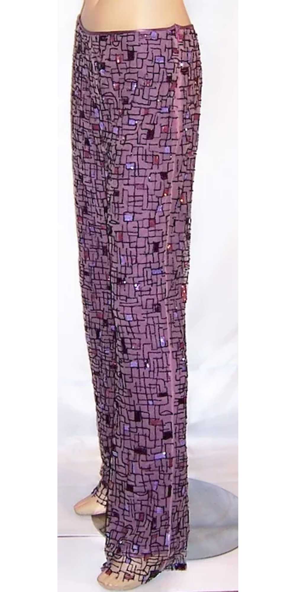 Beaded & Sequined Pants Lined in Orchid Silk Char… - image 4