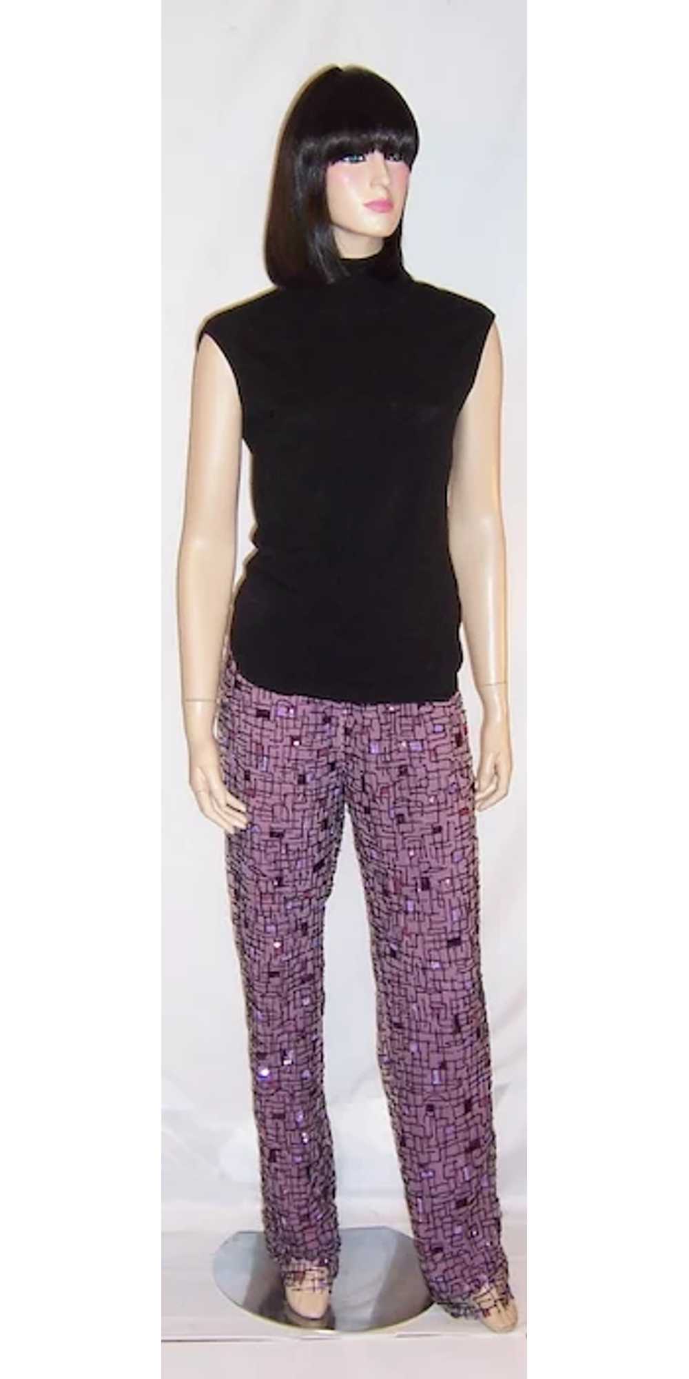 Beaded & Sequined Pants Lined in Orchid Silk Char… - image 7