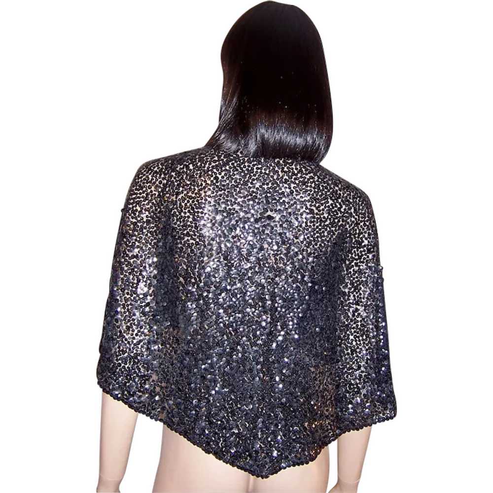 1930's Black Sequined Capelet on Cotton Tulle - image 1