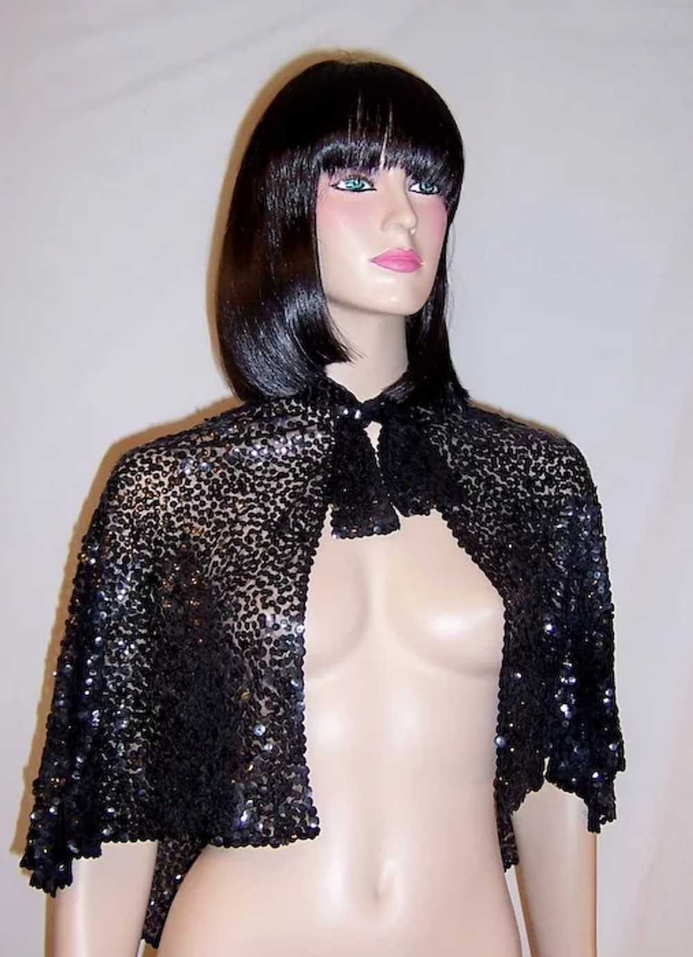 1930's Black Sequined Capelet on Cotton Tulle - image 2
