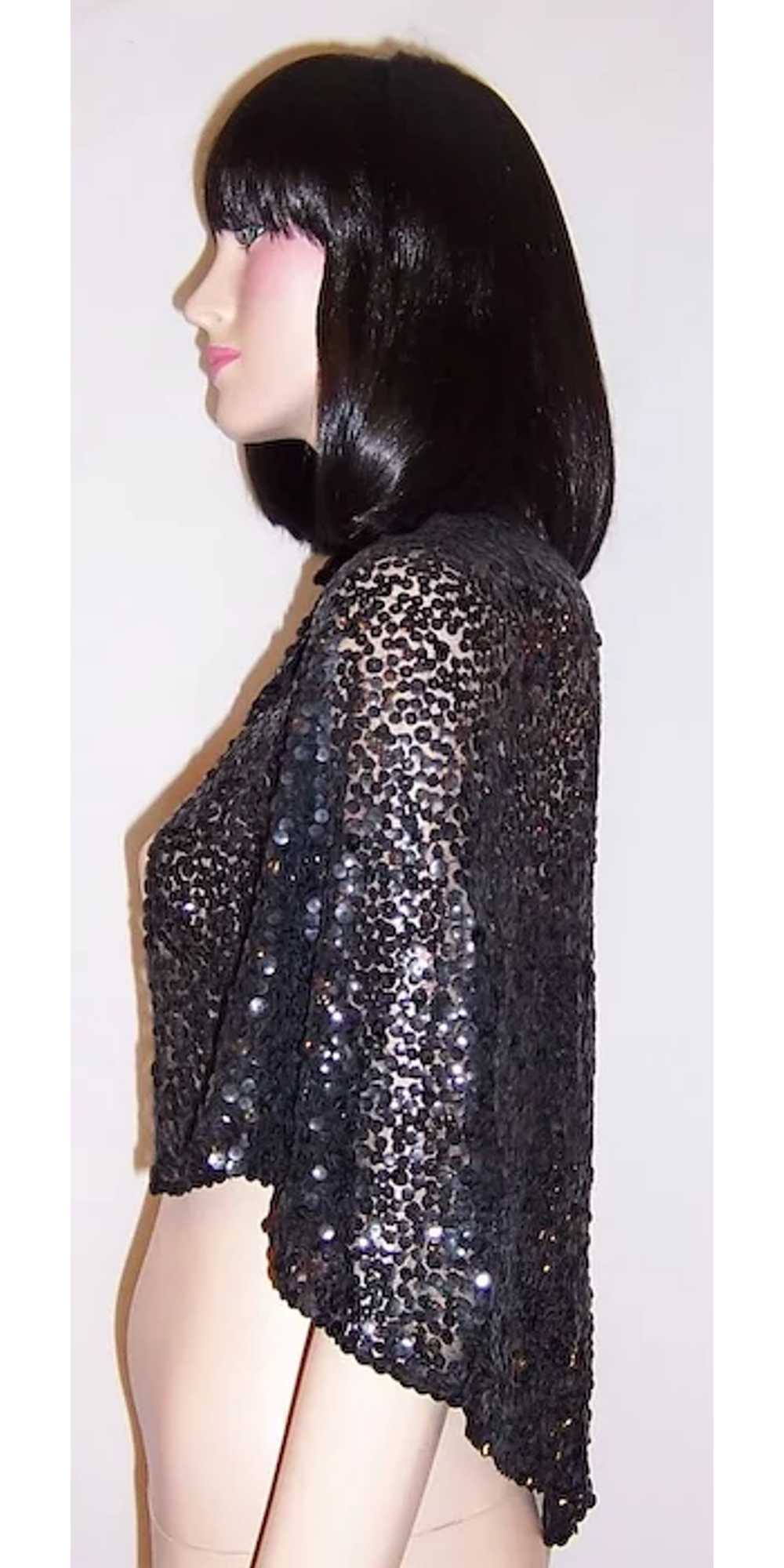 1930's Black Sequined Capelet on Cotton Tulle - image 4