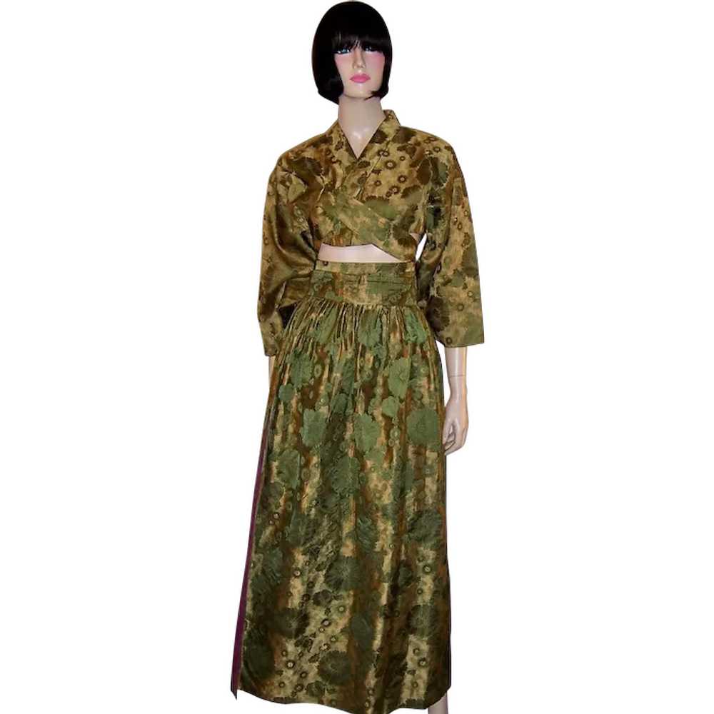 Moss Green & Gold Brocade, Custom-Made Asian Ense… - image 1