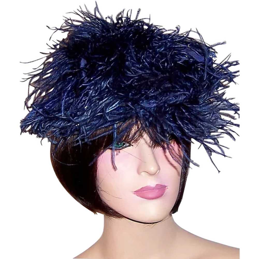 1940's Balch Price & Co. Navy Ostrich Feathered P… - image 1