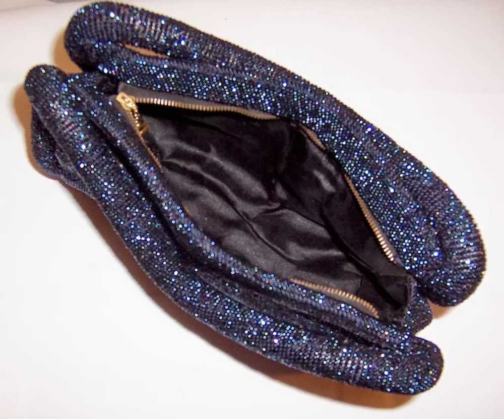 1940's Midnight Blue Glass Beaded Handbag with Do… - image 4