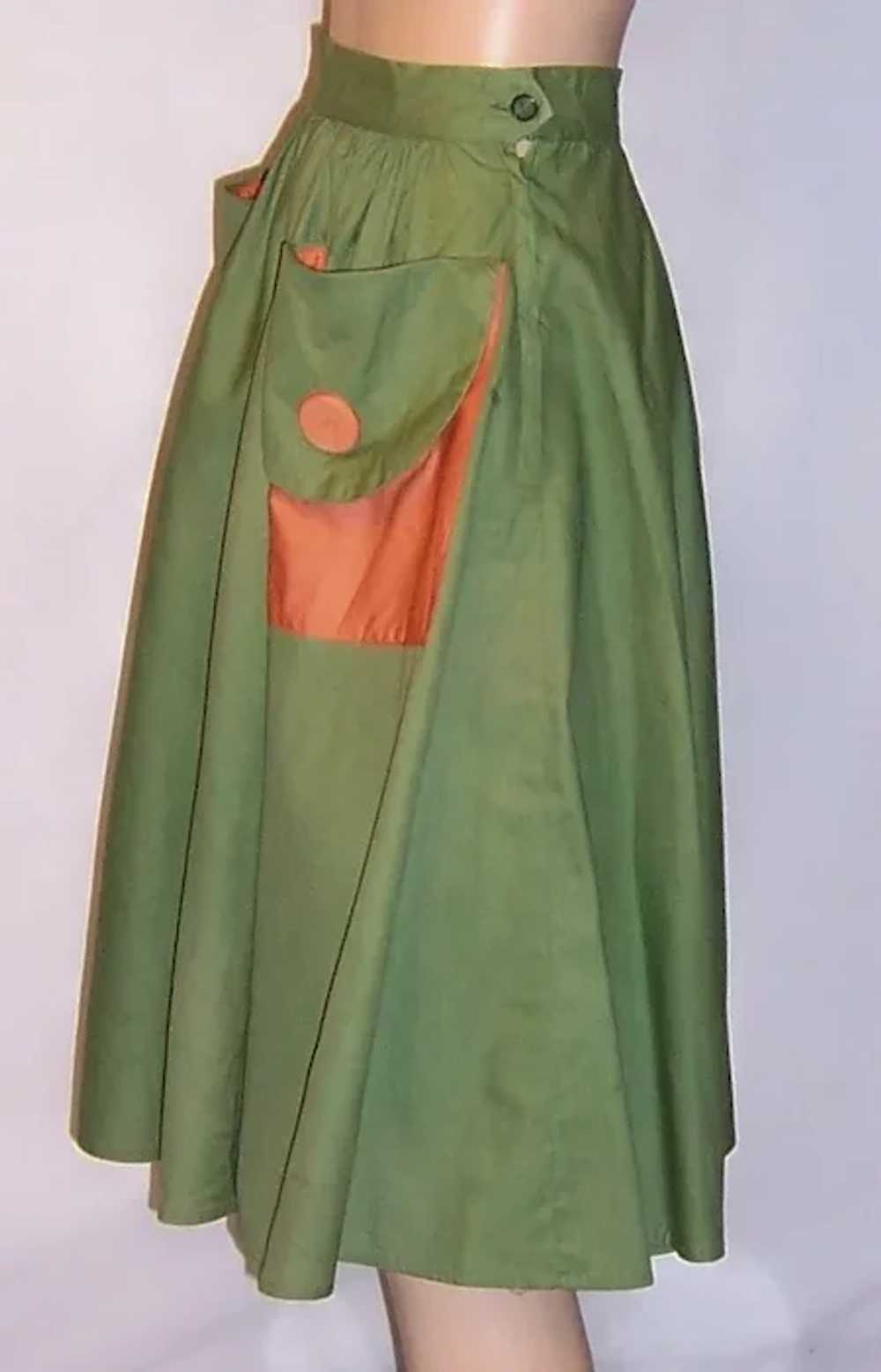 1950's Moss Green Summertime Garden Skirt with Po… - image 2