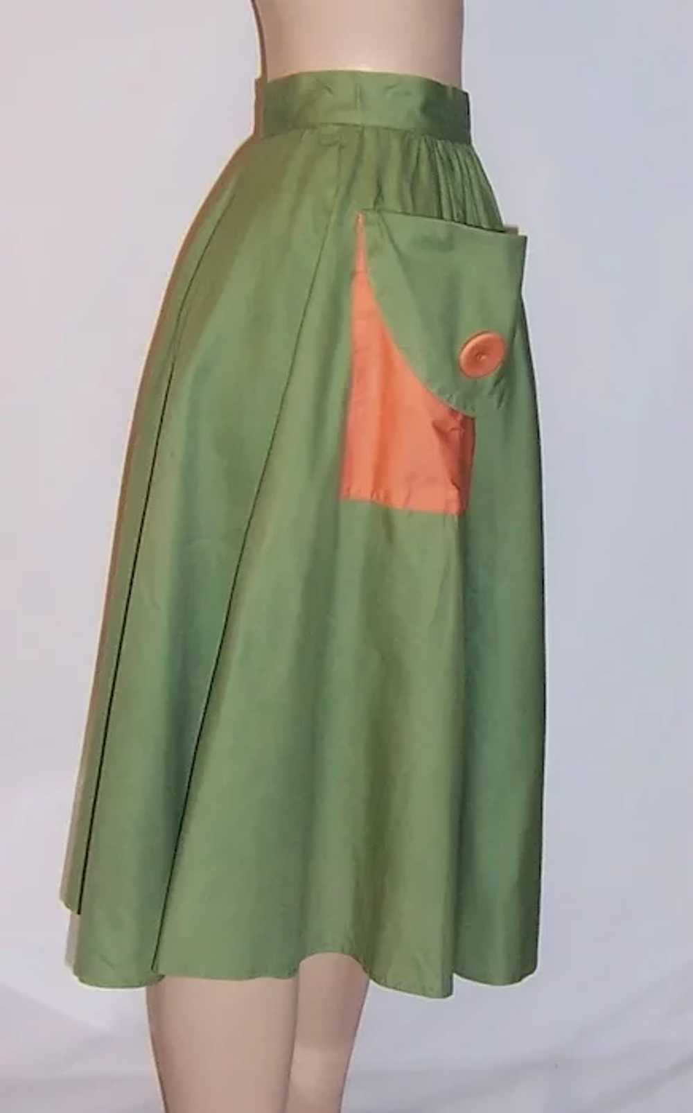 1950's Moss Green Summertime Garden Skirt with Po… - image 4