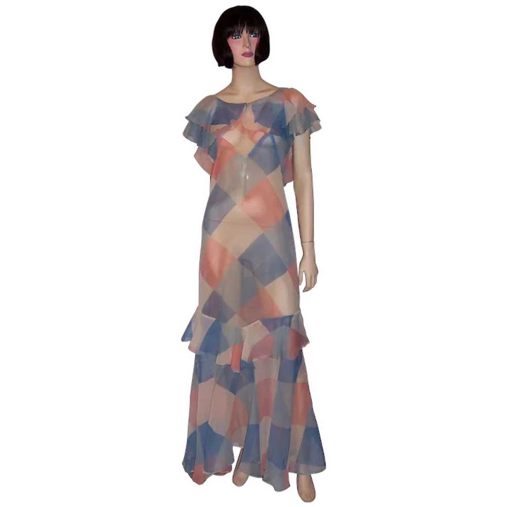 1930's Printed Chiffon Gown in Harlequin Pattern - image 1