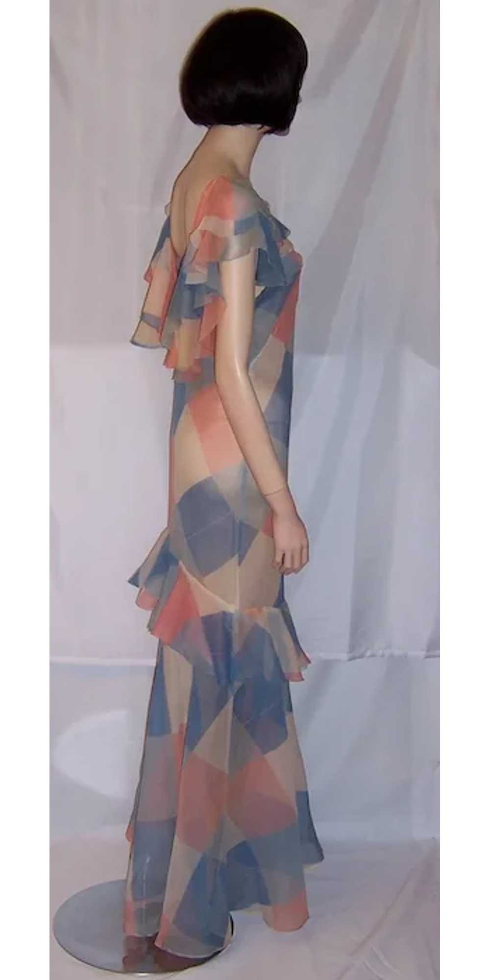 1930's Printed Chiffon Gown in Harlequin Pattern - image 2
