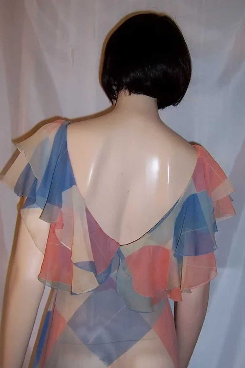 1930's Printed Chiffon Gown in Harlequin Pattern - image 4