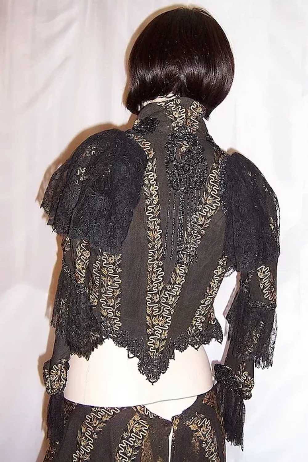 Victorian Black Bodice & Skirt with Embroidery, L… - image 6