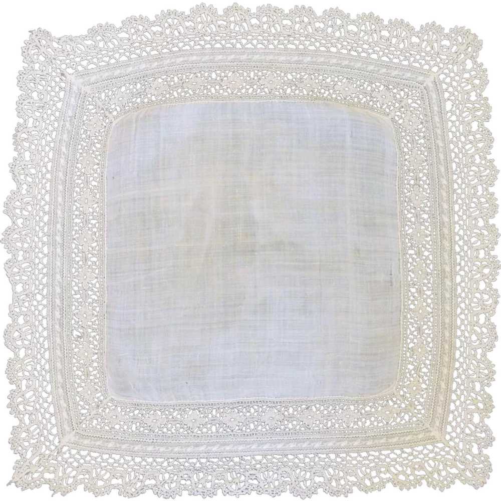 Vintage Ecru Off White Lacy Wedding Handkerchief - image 1