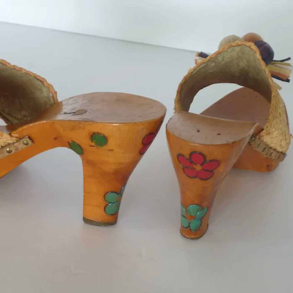 LuJan Italy 1950's Wood Sandals with a Heel - Gem