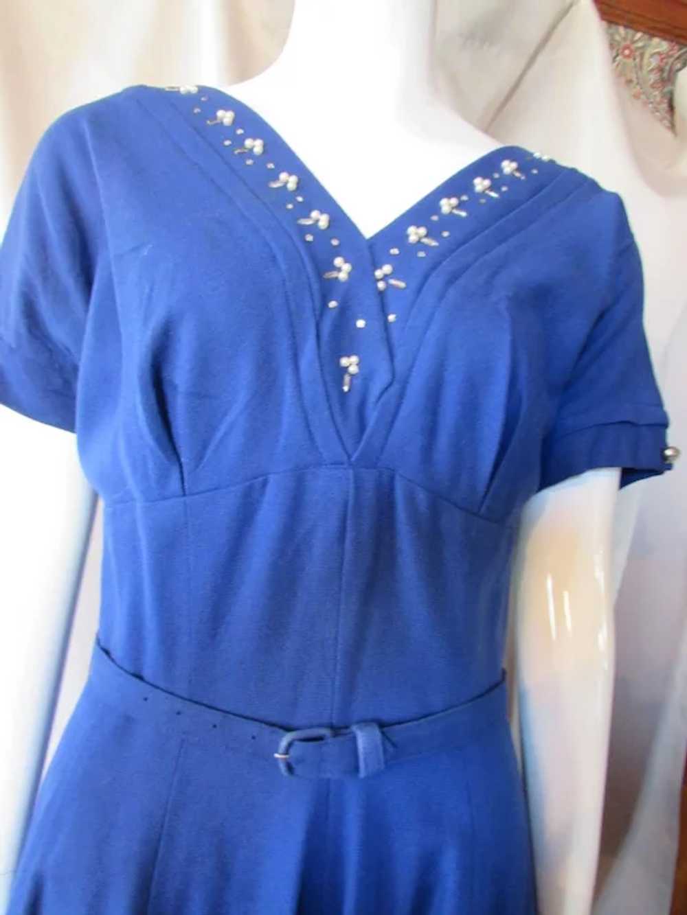 Mid-Century Office Dress in Electric Blue Knit wi… - image 2