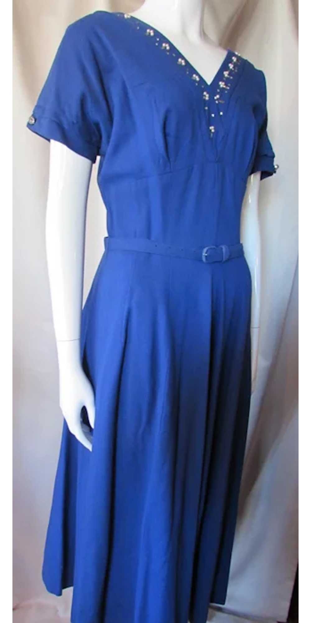 Mid-Century Office Dress in Electric Blue Knit wi… - image 4