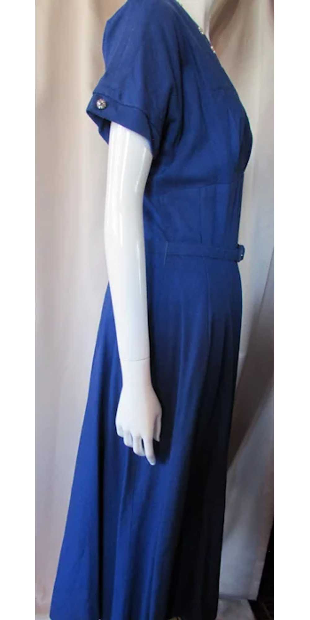 Mid-Century Office Dress in Electric Blue Knit wi… - image 6