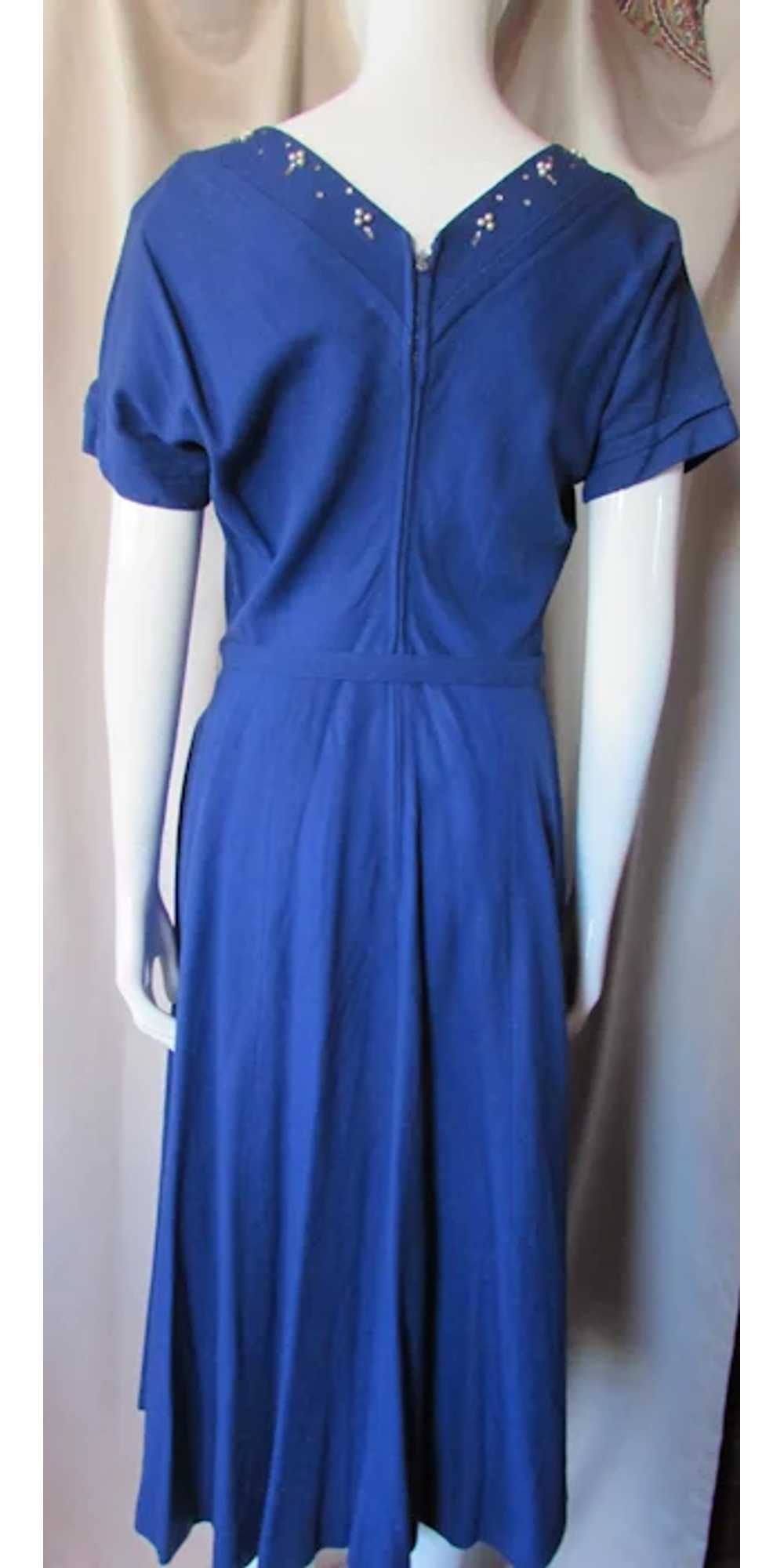 Mid-Century Office Dress in Electric Blue Knit wi… - image 7