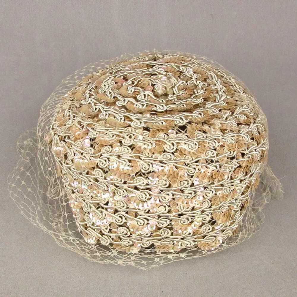Vintage 1960s Pillbox Hat Coiled Satin Cord w/ Se… - image 3