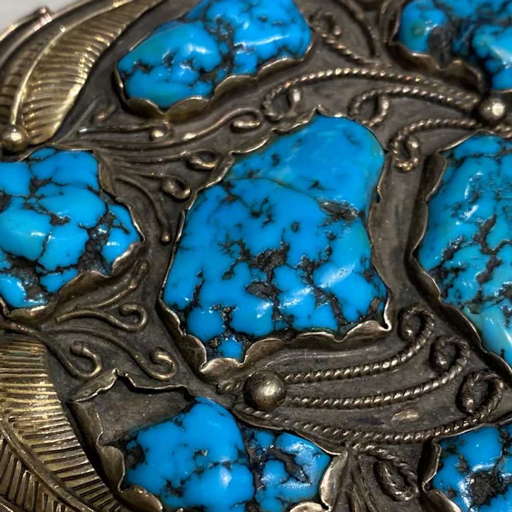 1970's Silver, 14K Gold and Turquoise Belt Buckle - image 5