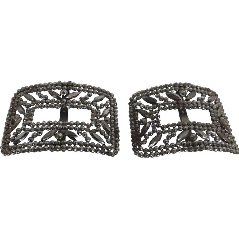 Vintage 1900's French Reyco Cut Steel Marcasite S… - image 1