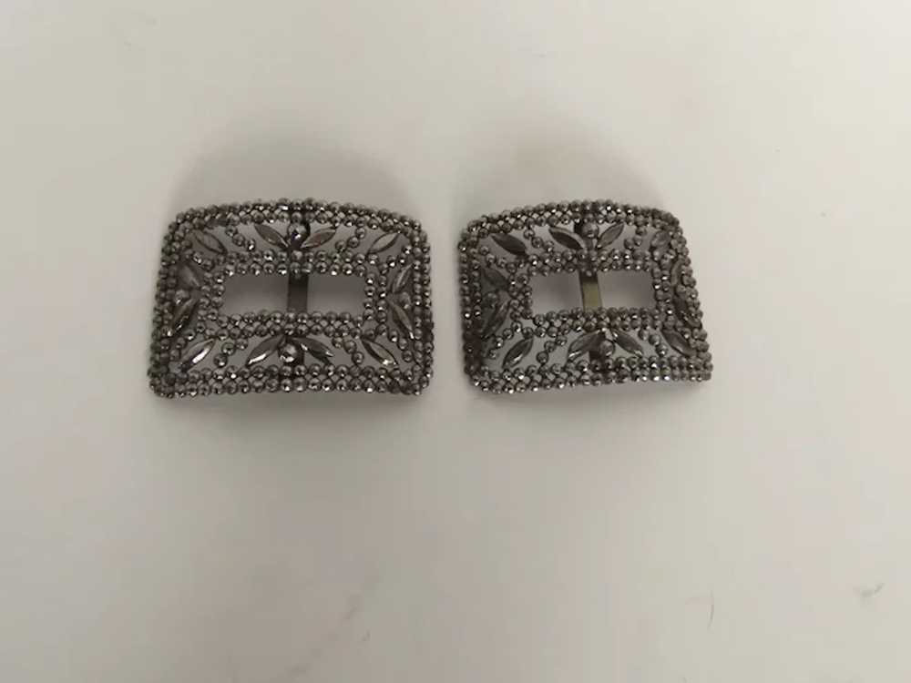 Vintage 1900's French Reyco Cut Steel Marcasite S… - image 4