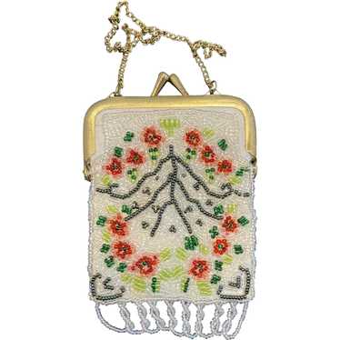 Small Beaded Fringed Purse with Gold Tone Clasp a… - image 1