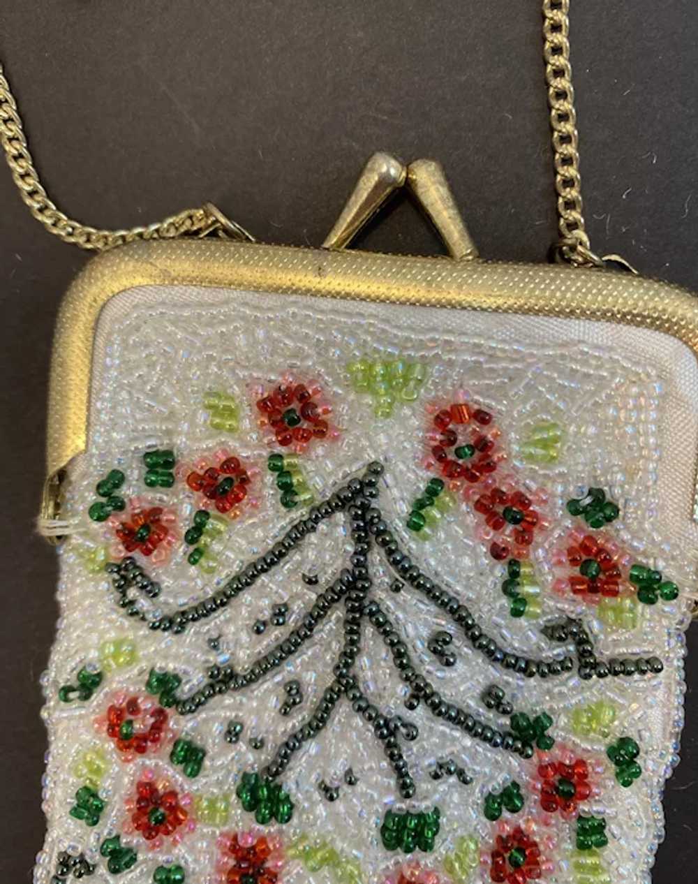 Small Beaded Fringed Purse with Gold Tone Clasp a… - image 5