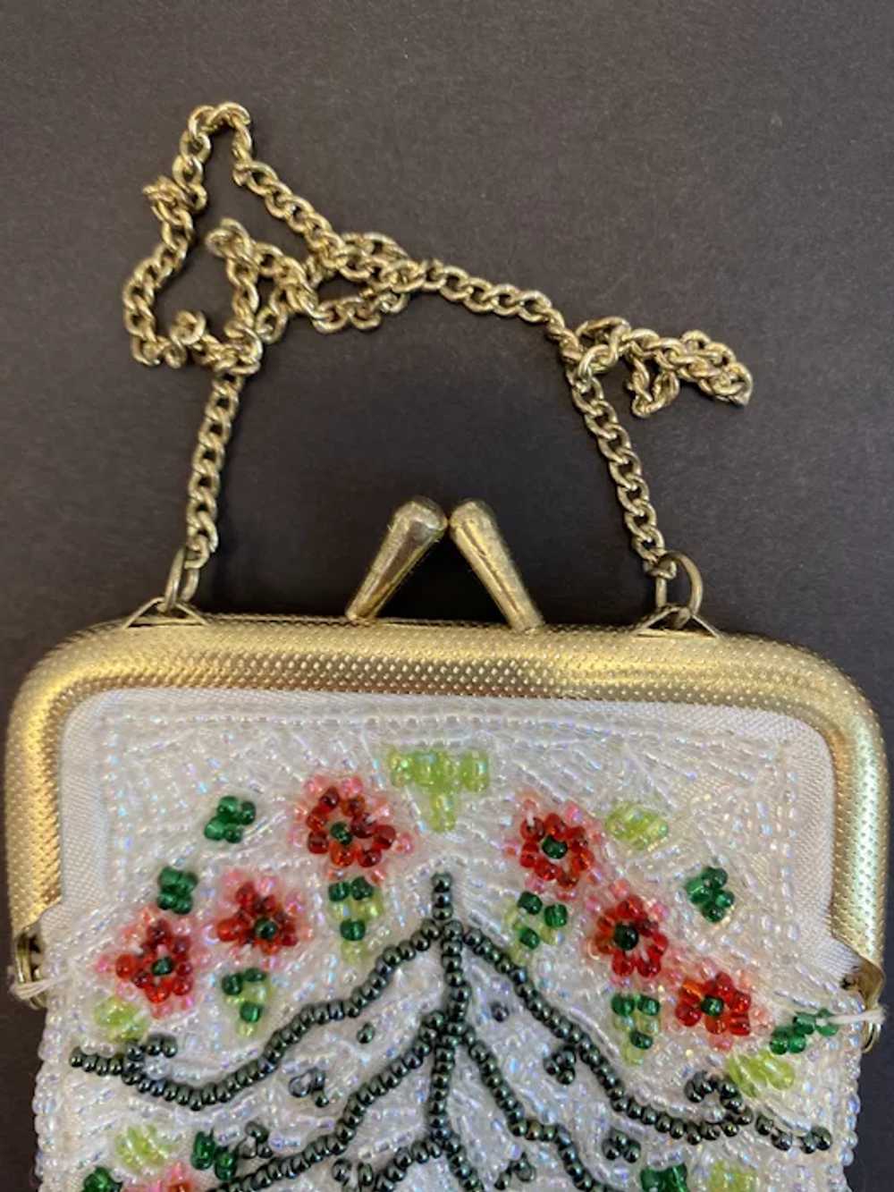 Small Beaded Fringed Purse with Gold Tone Clasp a… - image 6