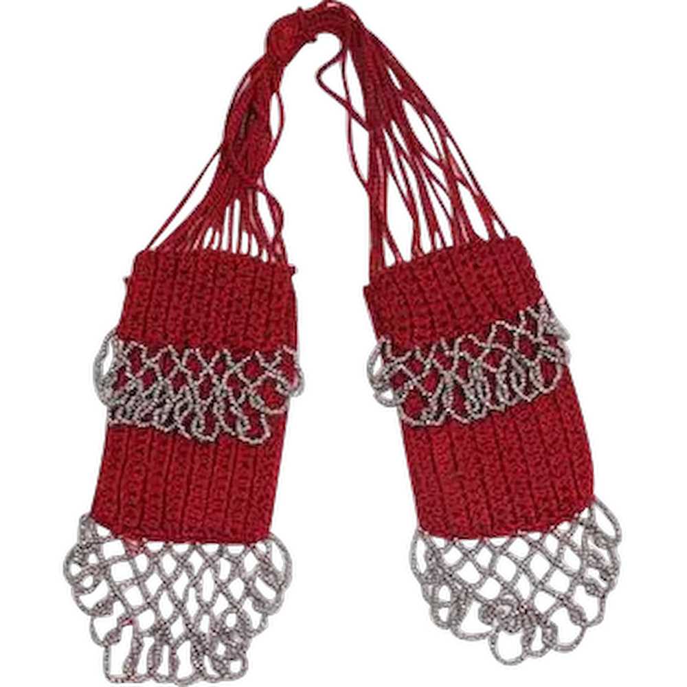 Vintage c.1920 Steel-beaded Red Silk Knit Miser’s… - image 1