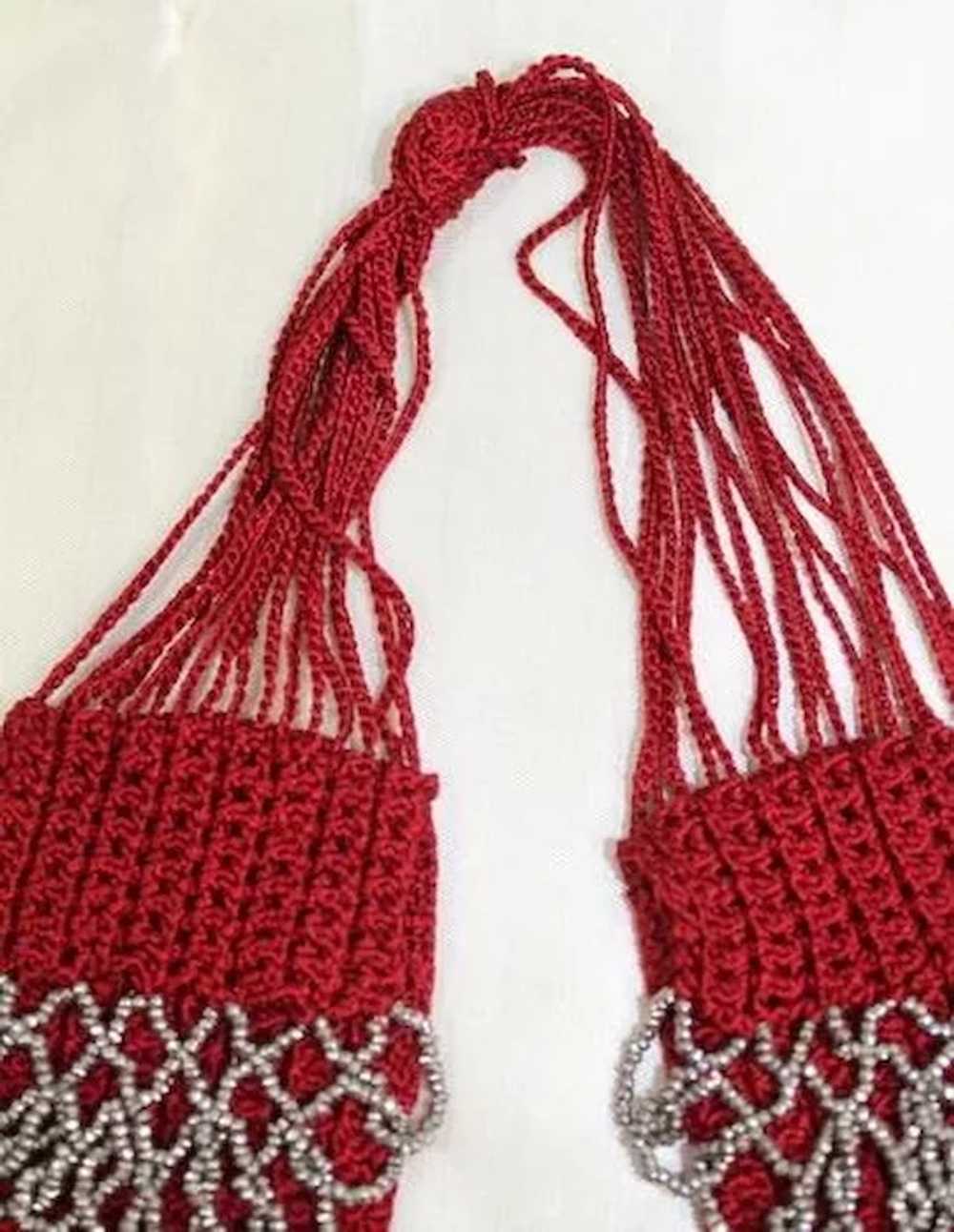 Vintage c.1920 Steel-beaded Red Silk Knit Miser’s… - image 4