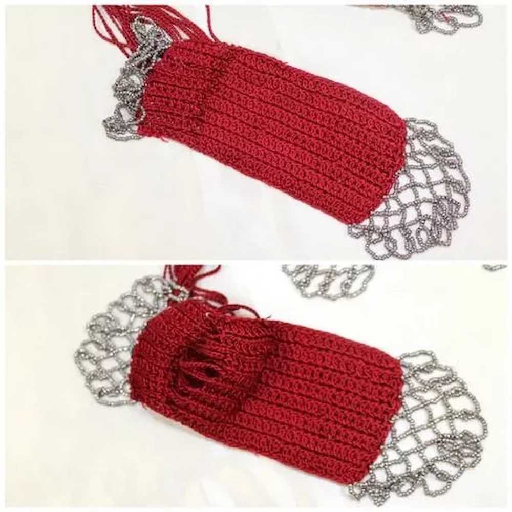 Vintage c.1920 Steel-beaded Red Silk Knit Miser’s… - image 6