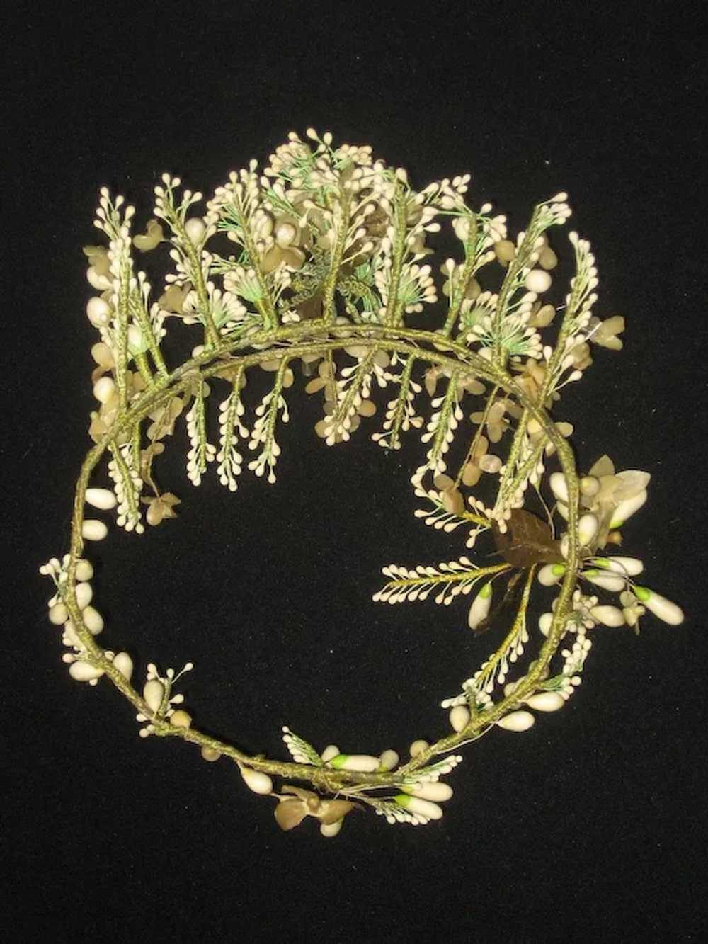 2 Piece Antique French Wax & Hard Buds Tiara & Co… - image 9