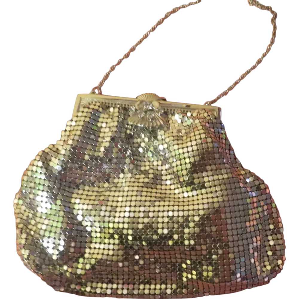 Rhinestone Clasp Silver Tone Mesh Handbag/purse -… - image 1