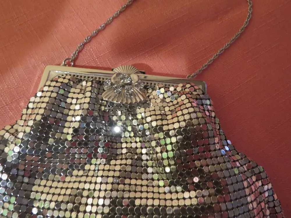Rhinestone Clasp Silver Tone Mesh Handbag/purse -… - image 2