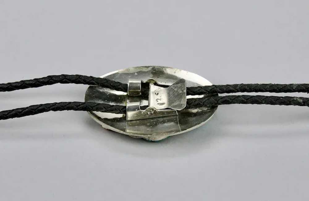 Native American Bolo Tie Turquoise Coral Sterling… - image 11