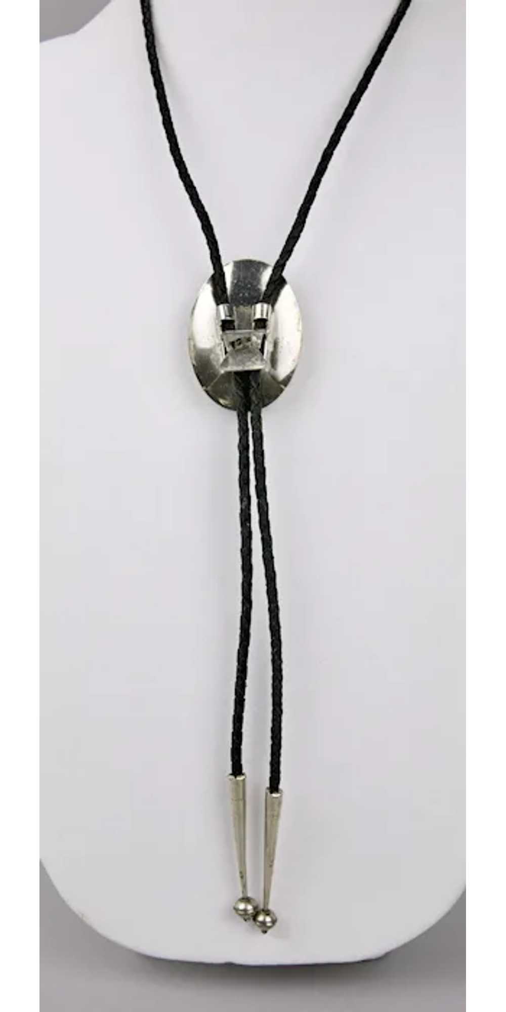 Native American Bolo Tie Turquoise Coral Sterling… - image 5