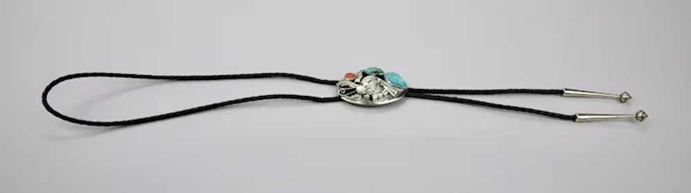 Native American Bolo Tie Turquoise Coral Sterling… - image 7