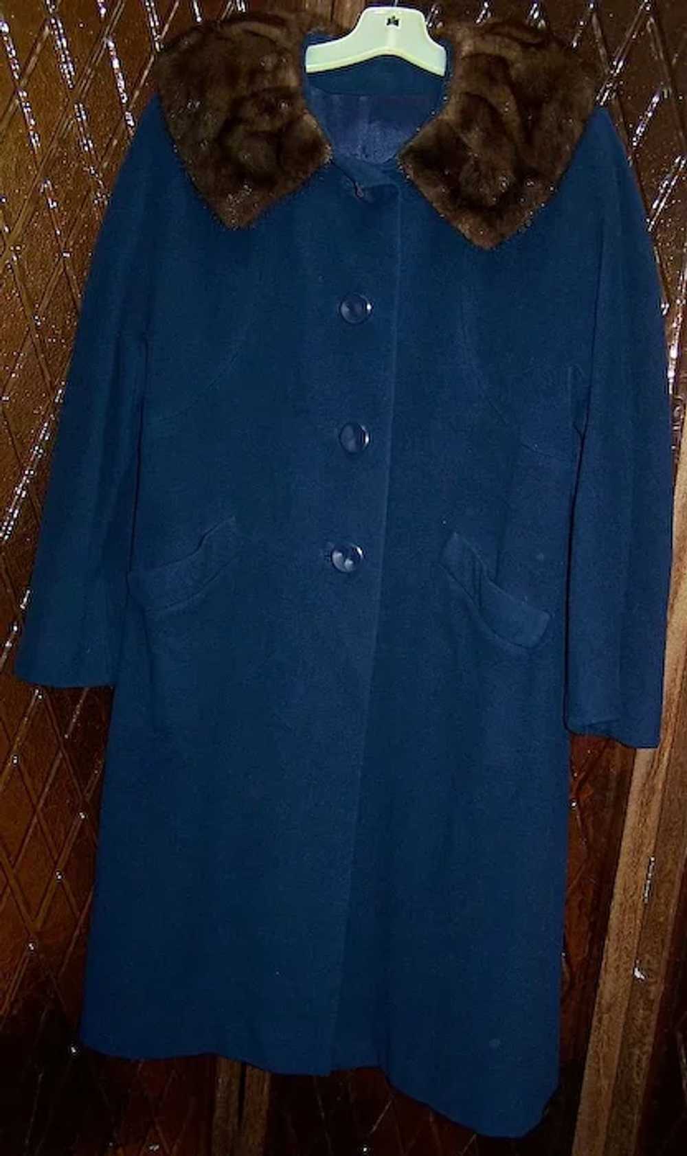 Vintage Royal Blue Cashmere Coat  w/Mink Collar - image 1