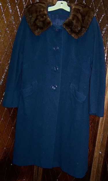 Vintage Royal Blue Cashmere Coat  w/Mink Collar