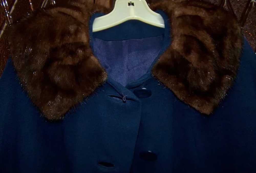 Vintage Royal Blue Cashmere Coat  w/Mink Collar - image 2