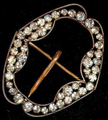 Edwardian Rhinestone Belt Buckle, signed Czechoslo