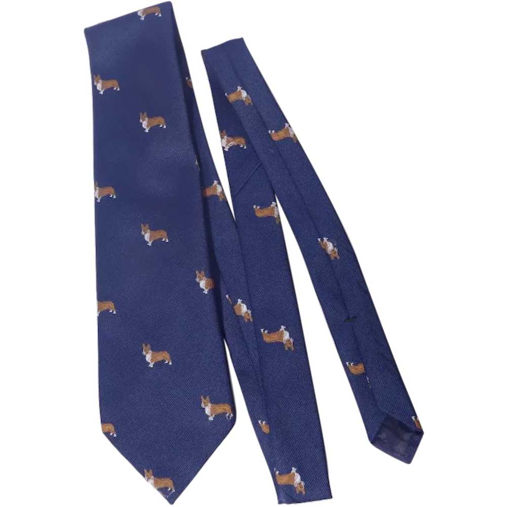 Pembroke Welsh Corgi Dog Navy Blue Silk Necktie M… - image 1