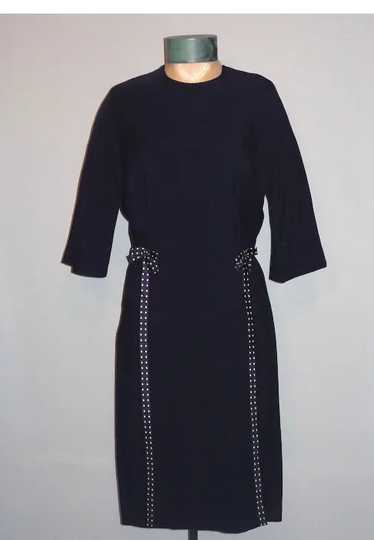 Vintage Late 1950s   Early 1960s Navy Blue Dress W