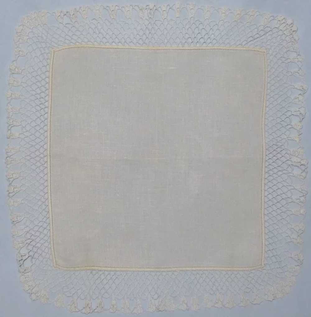 Vintage White Linen Wedding Hanky With Handmade L… - image 1