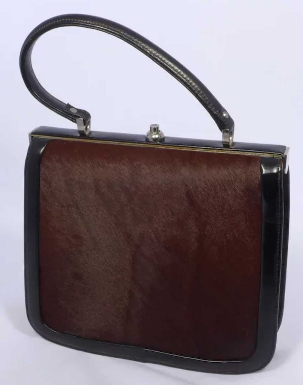 Vintage 1960s Pony Hair Handbag Brown and Black - image 2